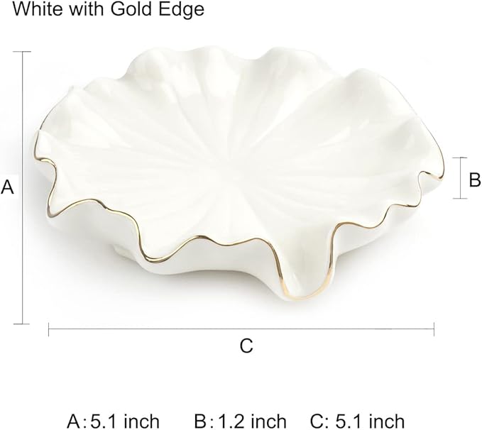 Soap Dish with Drain Ceramic White Lotus Leaf Soap Holder Soap Saver for Bar Soap, Kitchen Sink, and Bathroom Shower