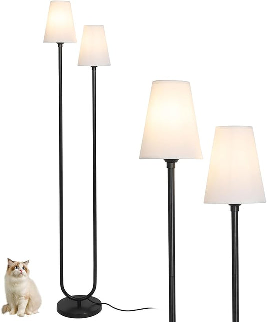 HMVPL Floor Lamps for Living Room, Modern Black Floor Lamp with Fabric Lampshade, Industrial Standing Lamp with On/Off Foot Switch, Farmhouse Tall Lamp for Living Room Corner Bedroom Office(66")
