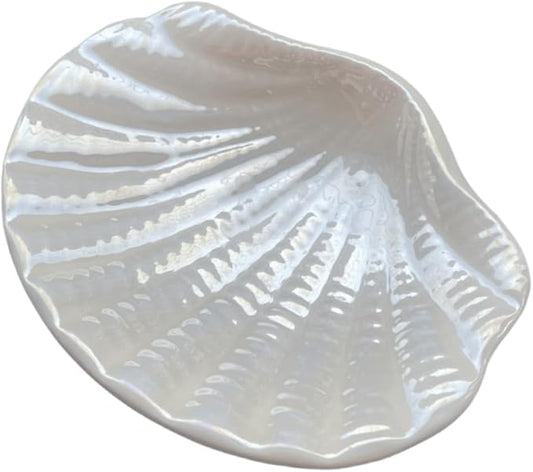 Ceramic Ocean Seashell Soap Dish, for Bathroom,Tub and Kitchen Sink-White