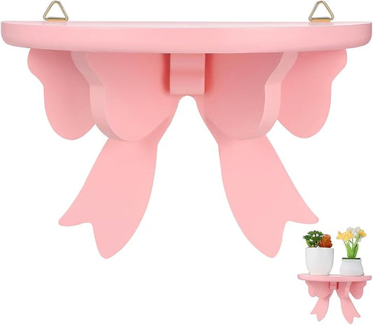 DOITOOL Wooden Floating Shelf Wall Mounted, Nordic Style Butterfly Semicircle Storage Shelf for Wall, Decoration Shelves for Bathroom, Bedroom, Kitchen, Living Room (Pink)