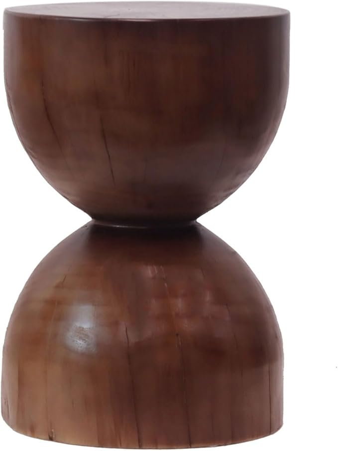 Natural Wooden Pillar Side Table – Round Tree Wood Drum-Shaped Coffee Table, Side Table for Balcony, Courtyard, Garden, Living Room Decoration – Modern Stool Design, Stable Base(Color:Brown)