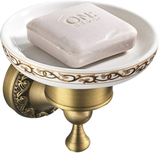 Leyden Shower Soap Dish, Antique Brass Dish Soap Holder Luxury Art Engraved Wall Mount Bathroom Hardware