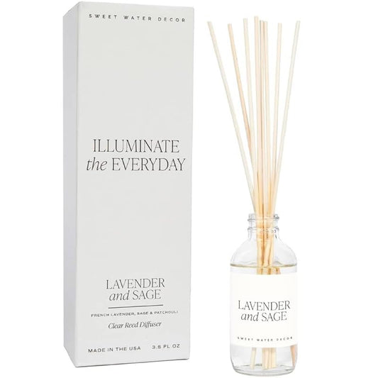Sweet Water Decor Lavender and Sage Reed Diffuser - Spring Lavender Reed Diffuser for Home and Office with Long Lasting Fragrance - Made in the USA