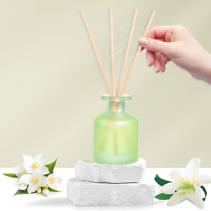 Reed Diffuser - Jasmine Lily 3.38oz (100ml) 2 Pack Essential Oil Reed Diffuser Set with 8 Sticks, Long Lasting Fragrance for Home, Bathroom, Bedroom, Room, Decor