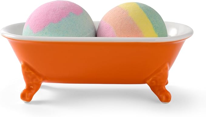 6.5" Ceramic Mini Decorative Clawfoot Bathtub Bar Soap Dish, Kitchen Sponge Holder and Shower Tray for Bathroom, 1 Pack(Tangerine)