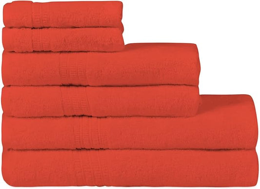 HOMELOVER 6 Piece Towel Set - 100% Organic Cotton, 2 Bath Towels, 2 Hand Towels, 2 Washcloths - 500 GSM, Hotel & Spa Quality, Soft, Quick Dry, Highly Absorbent Bathroom Essentials (Coral Orange)