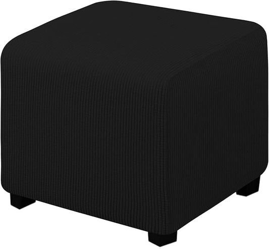 Easy-Going Stretch Ottoman Cover Folding Storage Stool Furniture Protector Soft slipcover with Elastic Bottom (X-Small,Black)