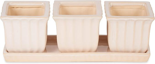 DII Ceramic Planter Collection Herb Pot Set, White Square, 12x4x4