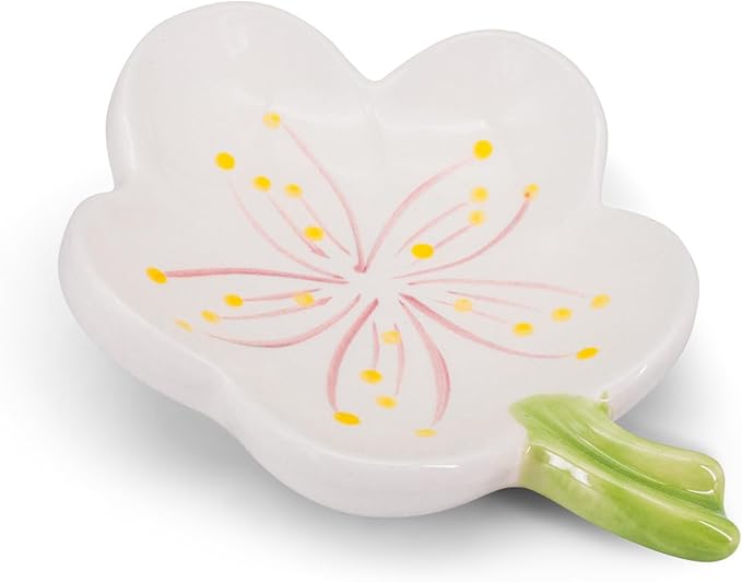 Ceramic Soap Dish Holder for Bathroom, Flower Bar Holder for Shower, Easy Cleaning Saver Tray Decoration for Bathroom, Sinks, Kitchen (White)