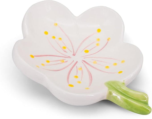 Ceramic Soap Dish Holder for Bathroom, Flower Bar Holder for Shower, Easy Cleaning Saver Tray Decoration for Bathroom, Sinks, Kitchen (White)
