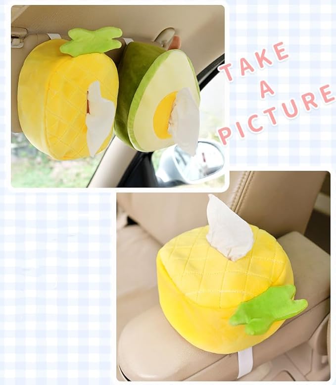 Fruit Tissue Box Cover, Plush Fabric, Home and Car Decorative Accessory (Avocado Shape)