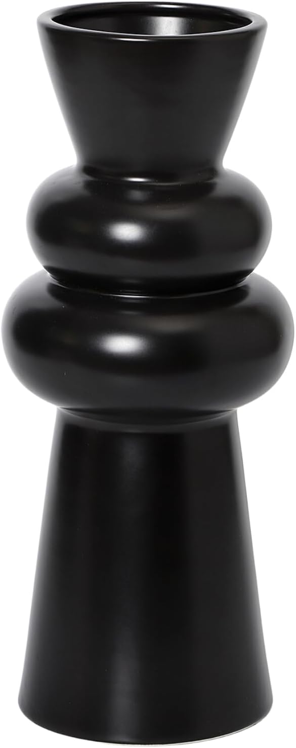 Black Floor Vase, Black Ceramic Vase for Home Decor, Modern Farmhouse Vases, Boho Tall Floor Vases for Living Room, Dining Table, Office, Shelf Decor, 13 Inches