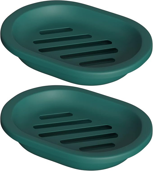Topsky 2 Pcs Soap Dish for Shower, Double Layer Draining Soap Savers with Drip Tray - Dark Green