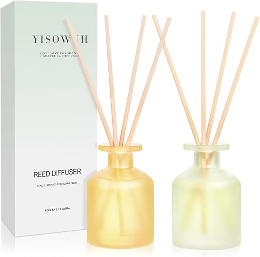 Reed Diffuser - BlackBerry Pineapple & Jasmine Green Tea 3.38oz (100ml) 2 Packs Essential Oil Reed Diffuser Set with 16 Sticks, Long Lasting Fragrance for Home, Bathroom, Bedroom, Room, Decor