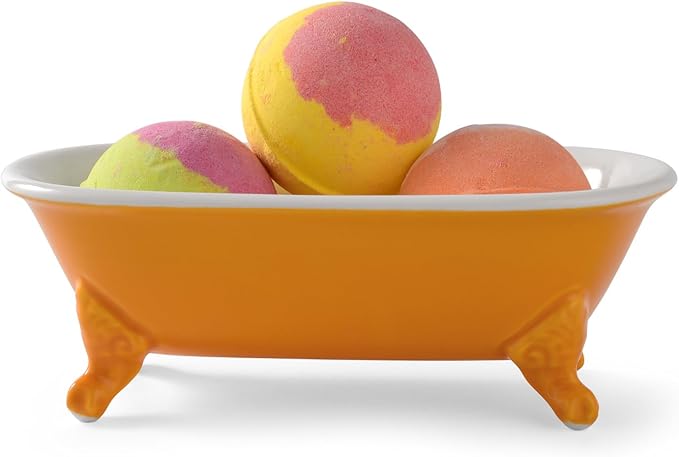 6.5" Ceramic Mini Decorative Clawfoot Bathtub Bar Soap Dish, Kitchen Sponge Holder and Shower Tray for Bathroom, 1 Pack(Golden Yellow)