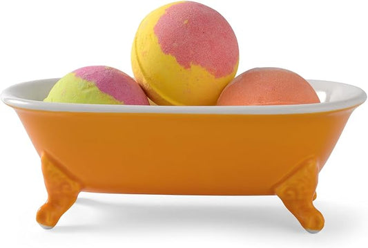 6.5" Ceramic Mini Decorative Clawfoot Bathtub Bar Soap Dish, Kitchen Sponge Holder and Shower Tray for Bathroom, 1 Pack(Golden Yellow)