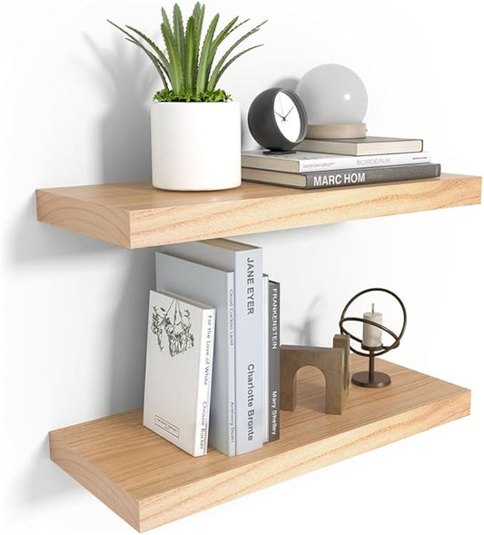 Floating Shelves for Wall, Natural Wood Shelf Decor for Bathroom Kitchen Bedroom, Hanging Mounted Invisible Bracket, Small 17 inch, Rustic Burlywood