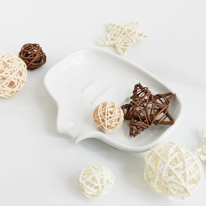 Multi-Color Ceramic Soap Dish for Kitchen or Bathroom, Easy to Clean, Self Draining Soap Holder, Keeps Soap Dry (White)
