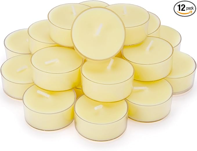 Natural Citronella Tea Light Candles, Tiny Soy Wax Aromatherapy Citronella Tealights Set of 24-4 Hours Burning - Great Gift for Summer Outdoors Indoors Home Garden Patio Balcony