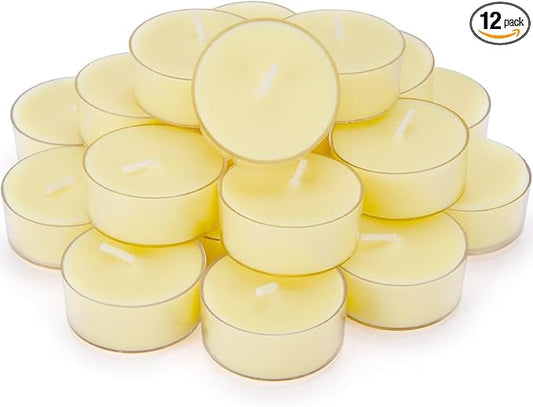 Natural Citronella Tea Light Candles, Tiny Soy Wax Aromatherapy Citronella Tealights Set of 24-4 Hours Burning - Great Gift for Summer Outdoors Indoors Home Garden Patio Balcony