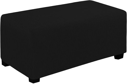 Easy-Going Stretch Ottoman Cover Folding Storage Stool Furniture Protector Soft Rectangle slipcover with Elastic Bottom(Ottoman Large,Black)