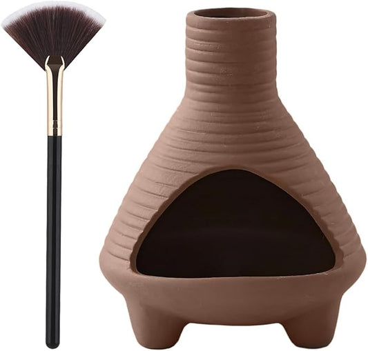 Palo Santo Holder Handmade Ceramics Incense Burner Chimney Dish Smudge Bowl for Palo Santo Sticks Sage Bundles with Brush(Brown) (Aroma Diffuser Red)
