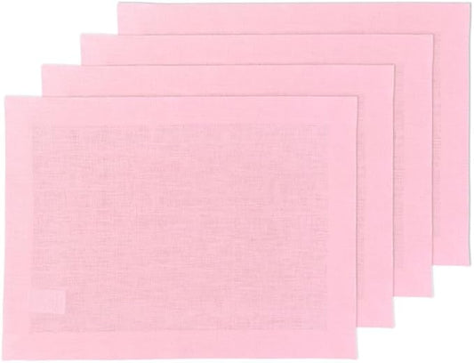 Solino Home Linen Placemats Set of 4 - Pink Lemonade Placemats 14 x 19 Inch - 100% Pure Linen Table Place Mats for Summer - Fete
