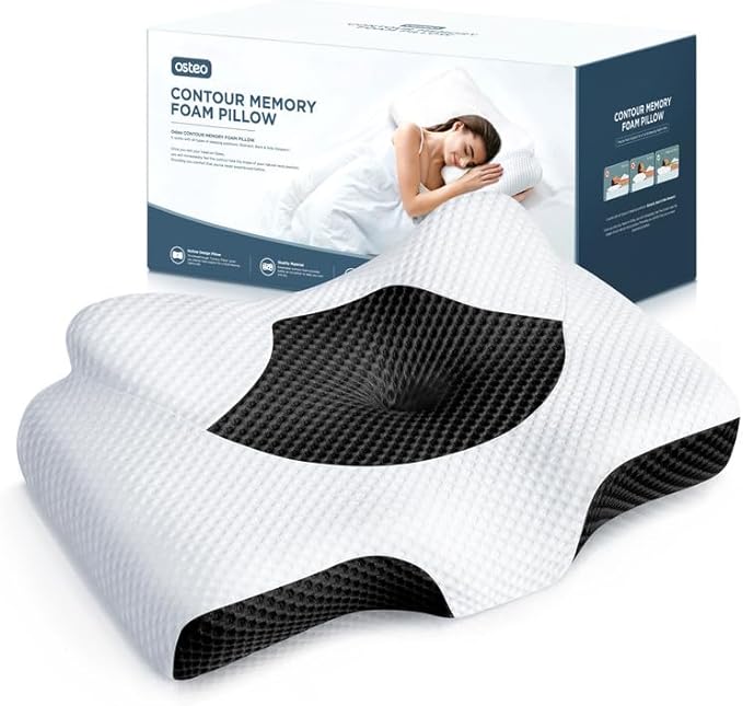 Osteo Cervical Pillow for Neck Pain Relief, Hollow Design Odorless Memory Foam Pillows with Cooling Case, Adjustable Orthopedic Bed Pillow for Sleeping, Contour Support for Side Back Stomach Sleepers