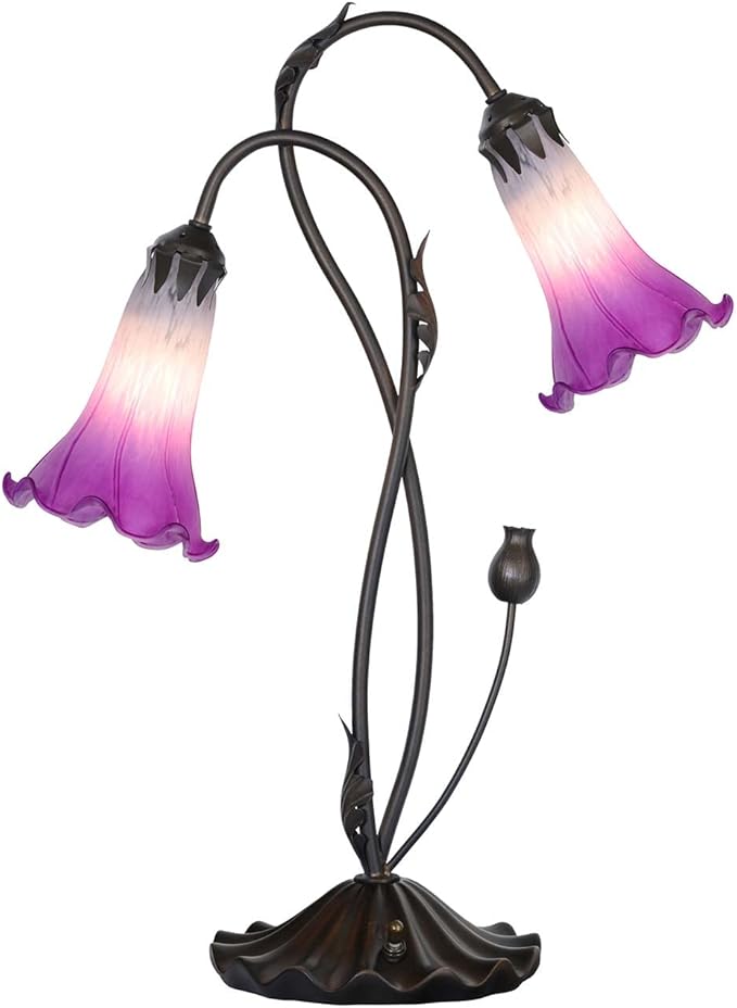 Bieye L10850 Lily Flower Blown Glass Accent Table Lamp for Living Room Bedroom Decoration (2-Light, Purple)