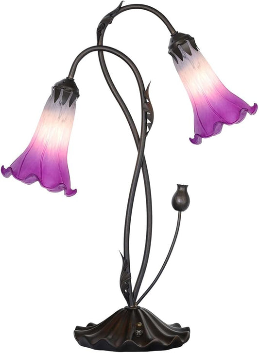 Bieye L10850 Lily Flower Blown Glass Accent Table Lamp for Living Room Bedroom Decoration (2-Light, Purple)