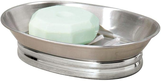 iDesign York Metal Soap Saver, Holder Tray for Bathroom Counter, Shower, Kitchen, 4" x 5.5" x 1.5", Brushed Stainless Steel
