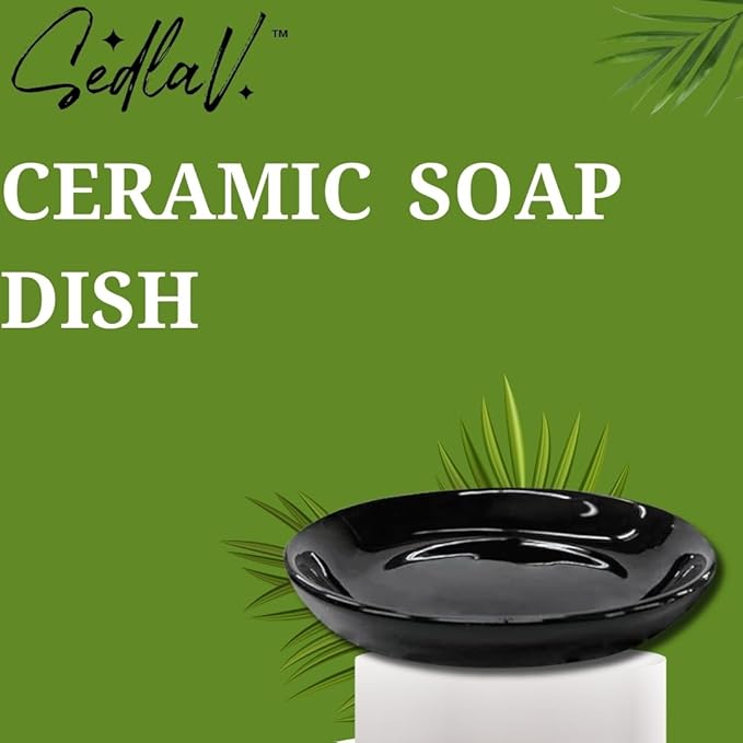 SEDLAV Ceramic Soap Dish, Soap Dish, Soap Holder, Bar Soap Holder, Bathroom Soap Holder (Black)