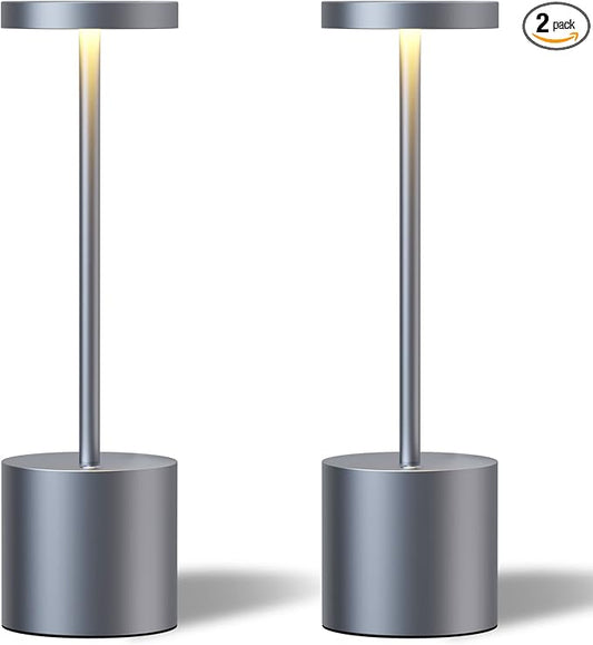 2 Pack Cordless Table Lamps, 5000mAh Rechargeable Battery Powered Lamp, Portable 3 Color Stepless Dimming Desk Lamp,LED Table Light for Outdoor/Cafe/Restaurant/Camping/Home. (Iron Grey)