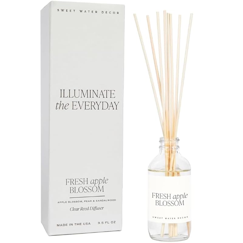 Sweet Water Decor Fresh Apple Blossom Reed Diffuser Set - Apple Blossom, Pear, and Sandalwood Scented Diffusers - Scent Diffusers for Home, Long Lasting Fragrance, Made in the USA