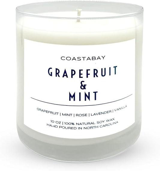 Mint and Grapefruit Candle | Summer Citrus Candles, Handmade in USA, All Natural Organic 100% Soy Jar Candles, Long Lasting 50+ Hour Burn, 10oz