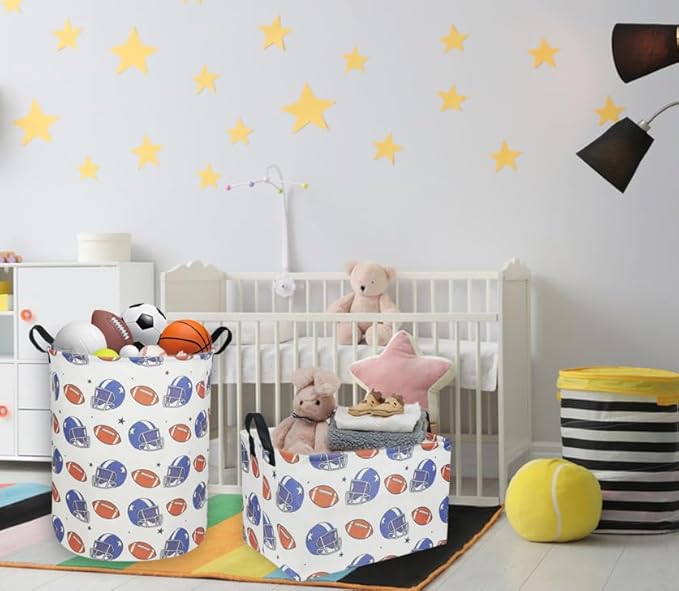 Kids Laundry Hamper,Canvas Football Laundry Basket Collapsible Boys Storage Baskets for Home,Office,Toy Organizer,Home Decor(Football)