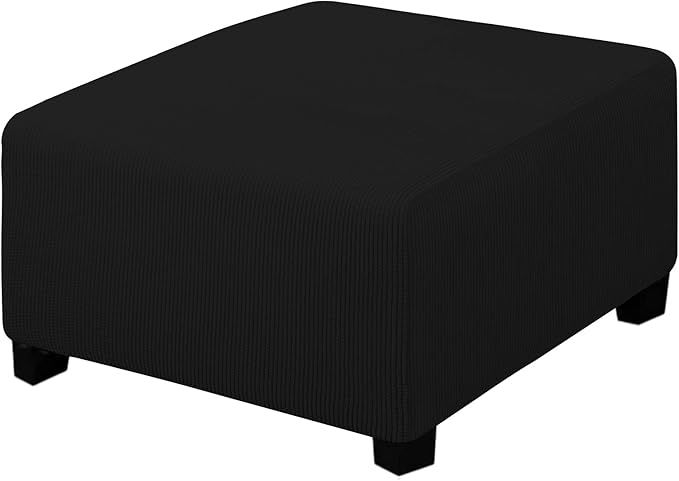 Easy-Going Stretch Ottoman Cover Folding Storage Stool Furniture Protector Soft slipcover with Elastic Bottom (Medium,Black)