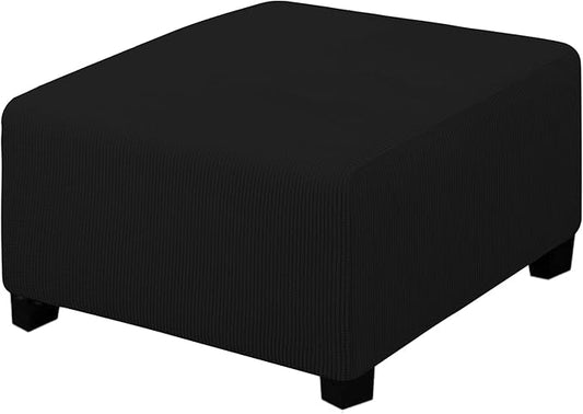 Easy-Going Stretch Ottoman Cover Folding Storage Stool Furniture Protector Soft slipcover with Elastic Bottom (Medium,Black)
