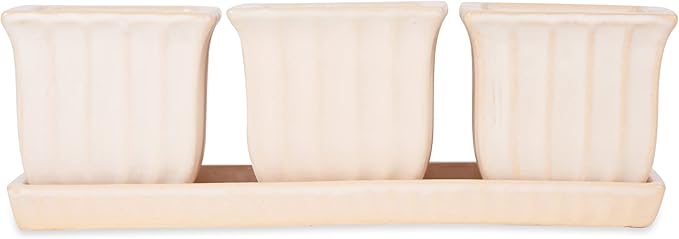 DII Ceramic Planter Collection Herb Pot Set, White Square, 12x4x4