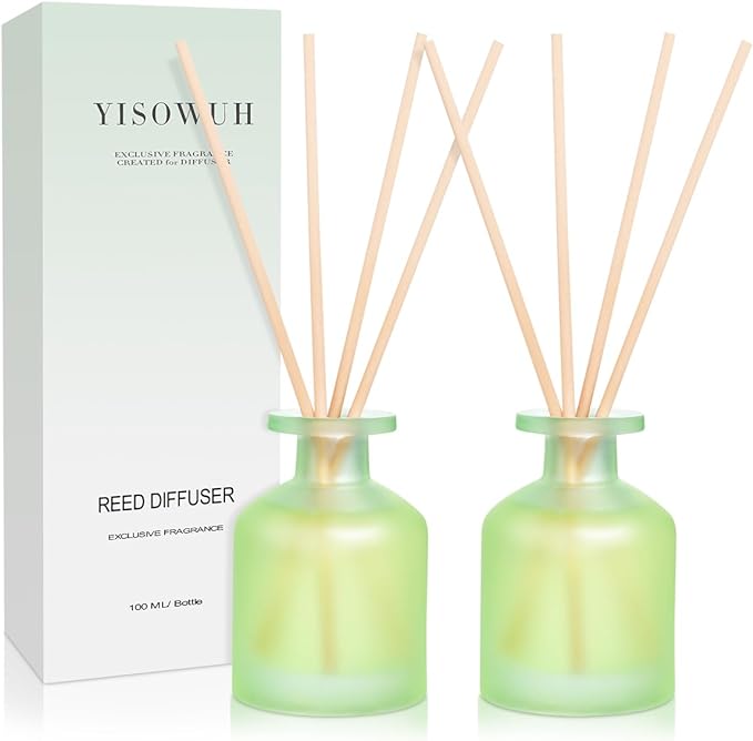 Reed Diffuser - Jasmine Lily 3.38oz (100ml) 2 Pack Essential Oil Reed Diffuser Set with 8 Sticks, Long Lasting Fragrance for Home, Bathroom, Bedroom, Room, Decor