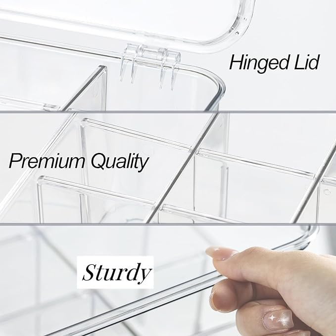 Socks Underwear Drawer Organzier Dividers, 16 Compartment Removable Divided Plastic Storage Bin with Lid, Storage Organizer for Scarves Ties Bras, Clear Dresser Drawer Organizers