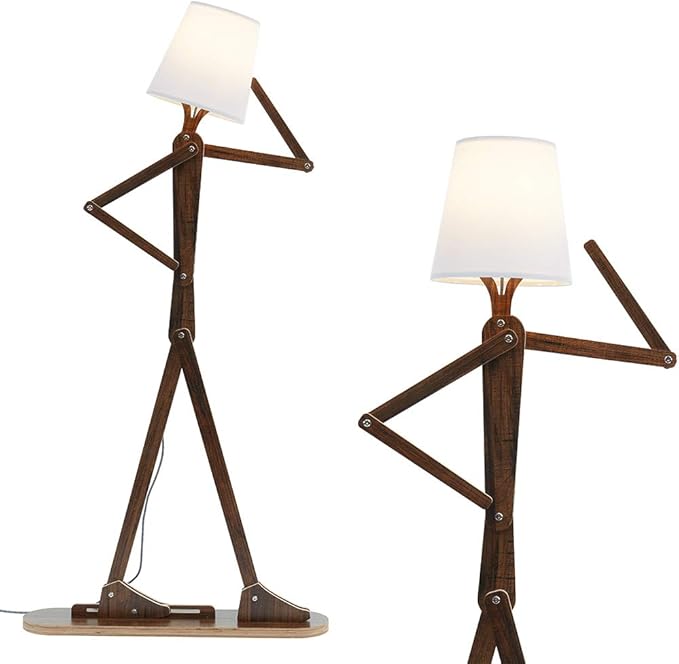 Cool Decorative Tall Floor Lamp Wood Swing Arm Standing Corner Reading Lights for Kids Bedroom Living Room Farmhouse - LED Bulb Included (Teak)