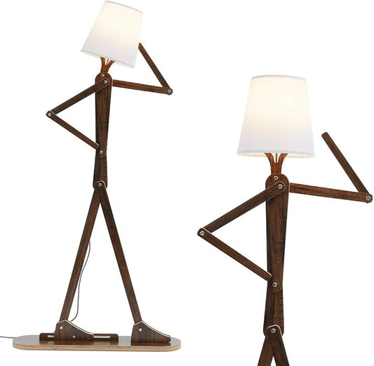 Cool Decorative Tall Floor Lamp Wood Swing Arm Standing Corner Reading Lights for Kids Bedroom Living Room Farmhouse - LED Bulb Included (Teak)