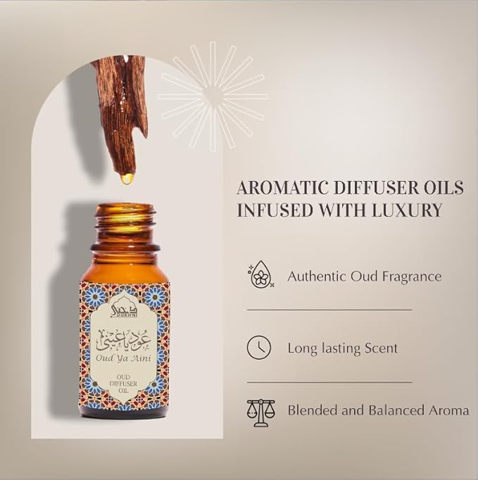 Oud Diffuser Oil, Oud ya Aini by Dukhni | 3 x 10ml Arabic Oil for Diffuser & humidifier | 100% Pure Halal, Oudh Essential Oil Blend | Relax with Home Aromatherapy, for Relaxation and Massage