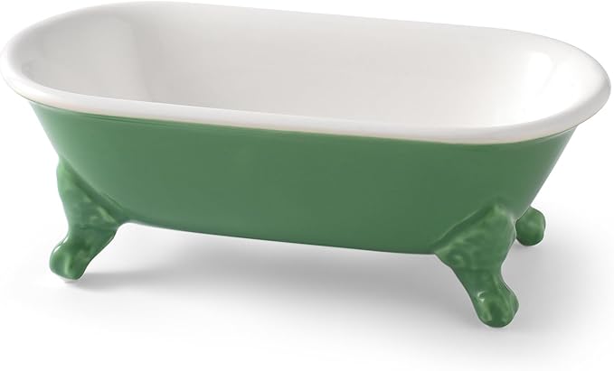 6.5" Ceramic Mini Decorative Clawfoot Bathtub Bar Soap Dish, Kitchen Sponge Holder and Shower Tray for Bathroom, 1 Pack(Mermaid)
