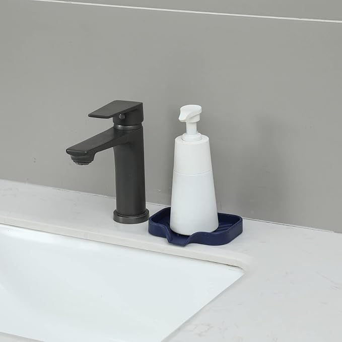 Silicone Bathroom Soap Dishes with Drain Spout-Kitchen Sink Organizer,Sponge Holder,Dish Soap Tray,Perfect for Dispenser,Scrubber,Bottle,Cup on Sink or Counter-Navy Blue 4.9"×3.2"