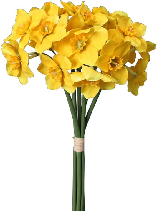 Tinsow Artificial Daffodil Flowers 15.8 Inches Narcissus Spring Flower Fake Silk Flower Arrangement for Home Wedding Decor (Yellow, 12)
