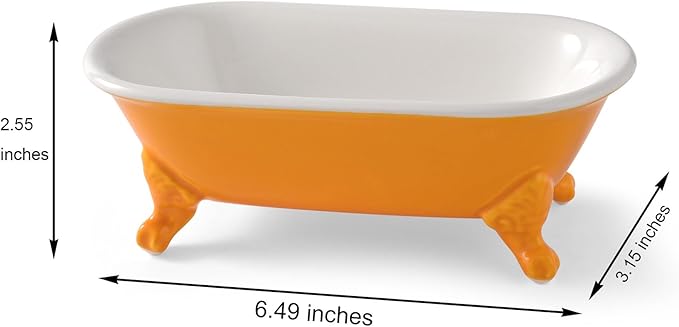 6.5" Ceramic Mini Decorative Clawfoot Bathtub Bar Soap Dish, Kitchen Sponge Holder and Shower Tray for Bathroom, 1 Pack(Golden Yellow)