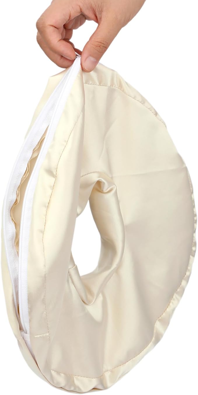 Washable Ear Piercing Pillowcase Luxury Satin Ear Hole Silky Pillowcase for Pierced Ear Side Sleepers Ear Inflammation Pressure Sore Pain Relief Support Neck Head Champagne