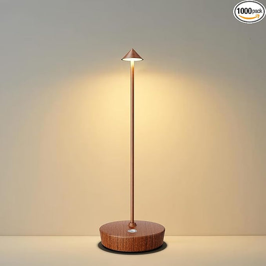 Rechargeable Cordless Table Lamp, 6000mAh LED Battery Operated Desk Lamp Touch 3 Color Stepless Dimming Portable Outdoor Waterproof Table Light for Patio/Restaurant/Dining/Home (Wood Grain)